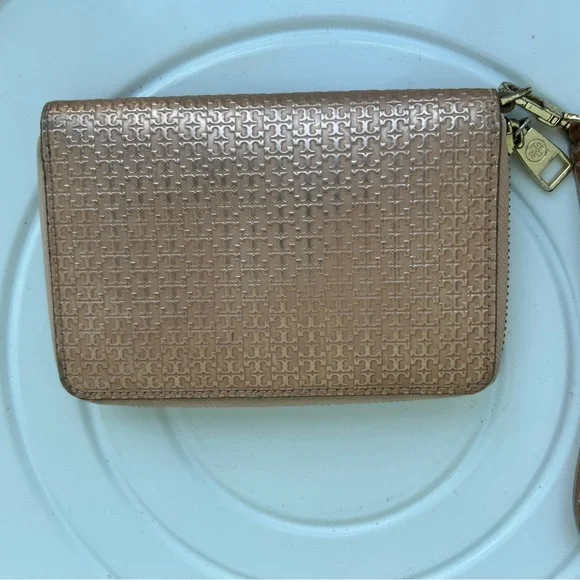 Tory Burch Marion Embosed Leather Zip Around Wallet Wristlet Rose Gold - Picture 8 of 8